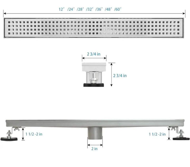 SaniteModar Linear Shower Drain, Shower Drain 60 inch with Removable Square Hole Panel, AISI Brushed 304 Stainless Steel Shower Floor Linear Drain wit by Selzalot