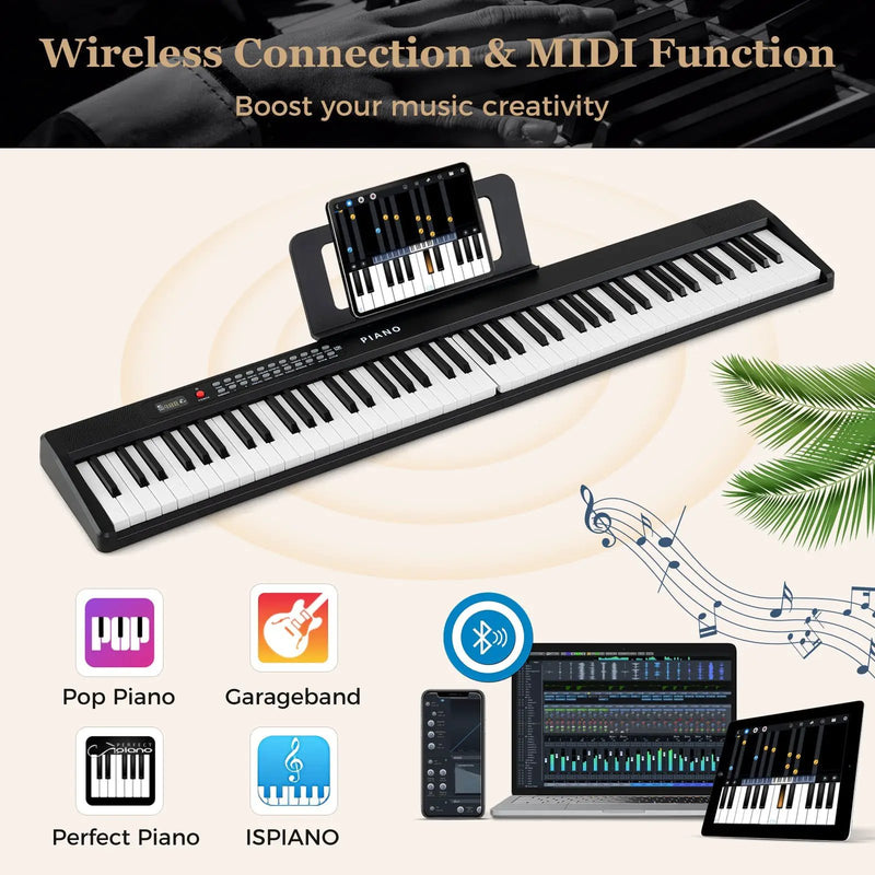 88 Key Foldable Piano Keyboard Portable Semi Weighted Electric Piano-Black by DirectDeals