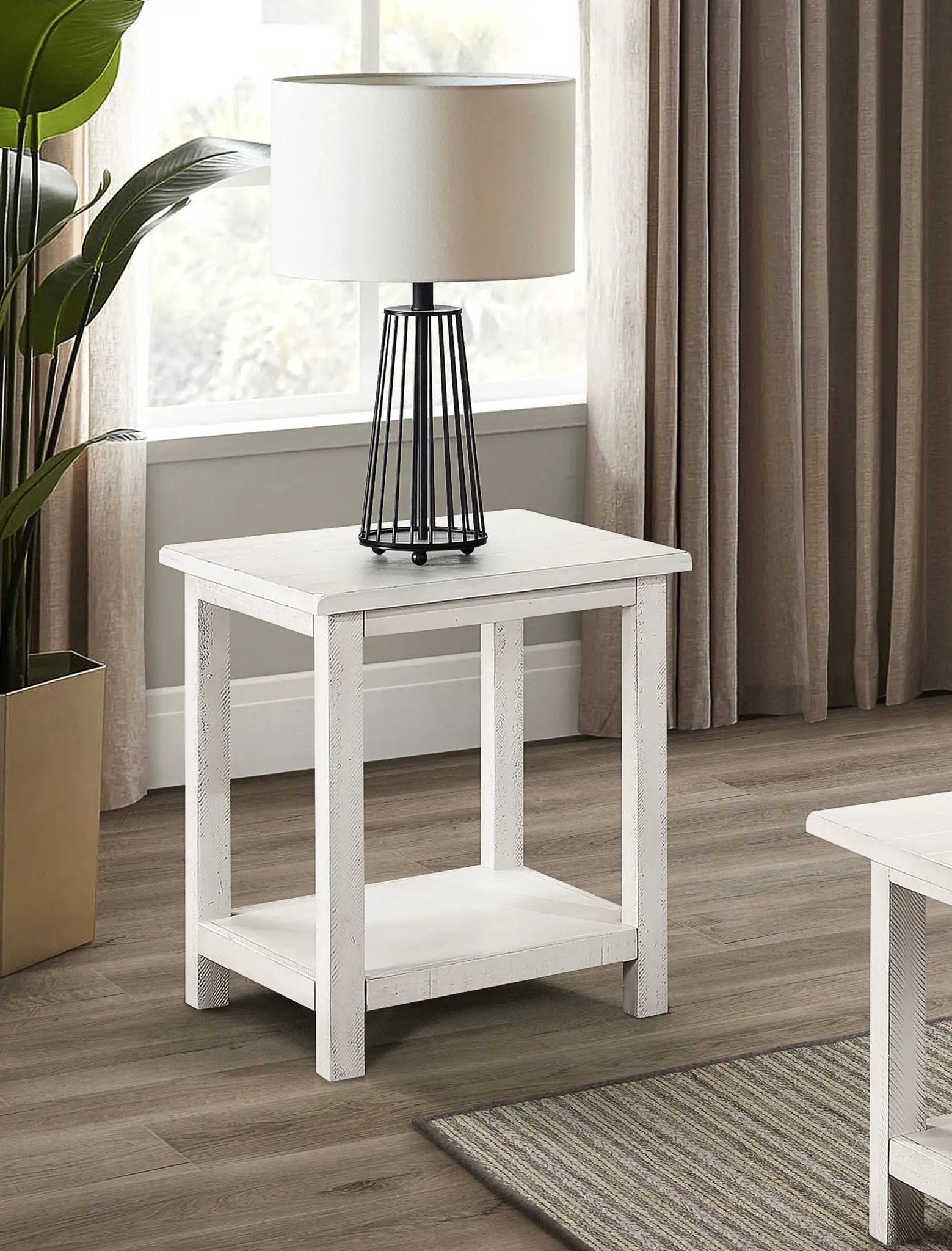 Payne Wood End Table with Shelf Distressed White by Unique Piece Furniture