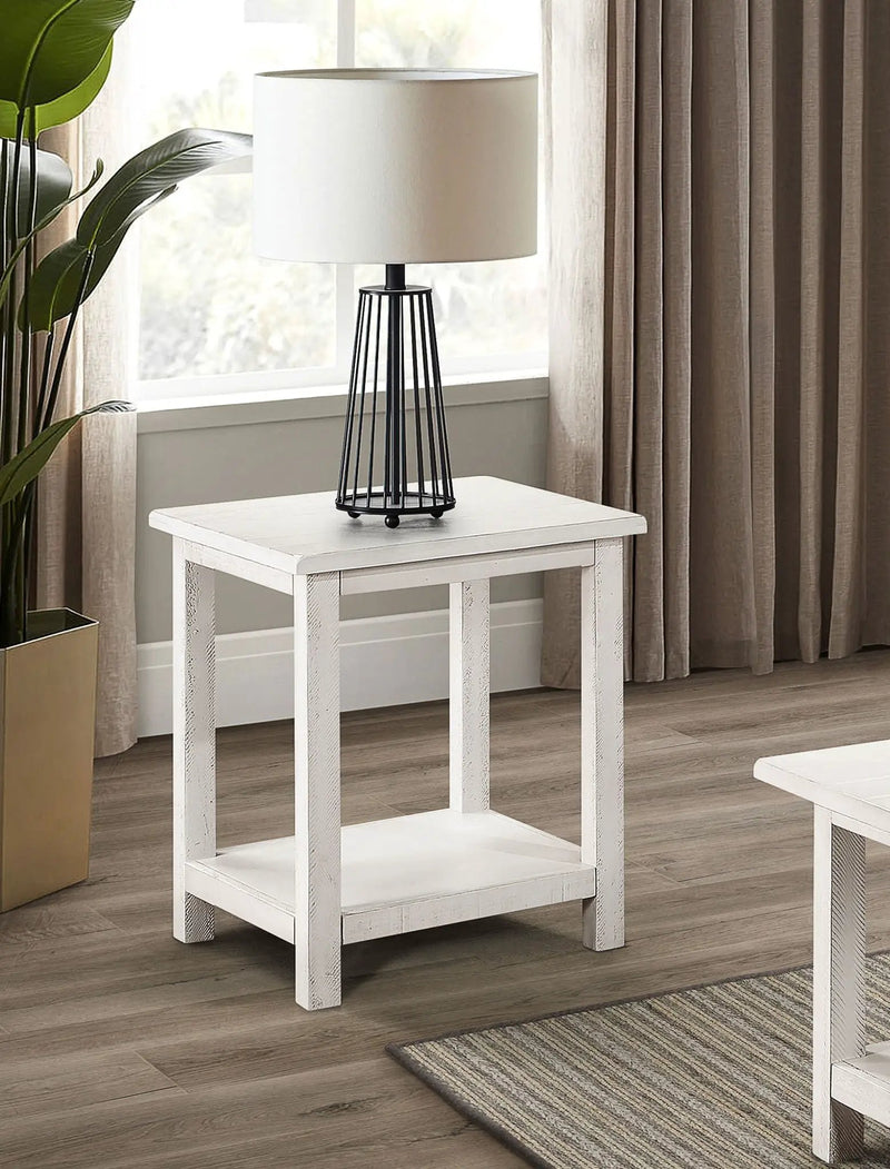 Payne Wood End Table with Shelf Distressed White by Unique Piece Furniture