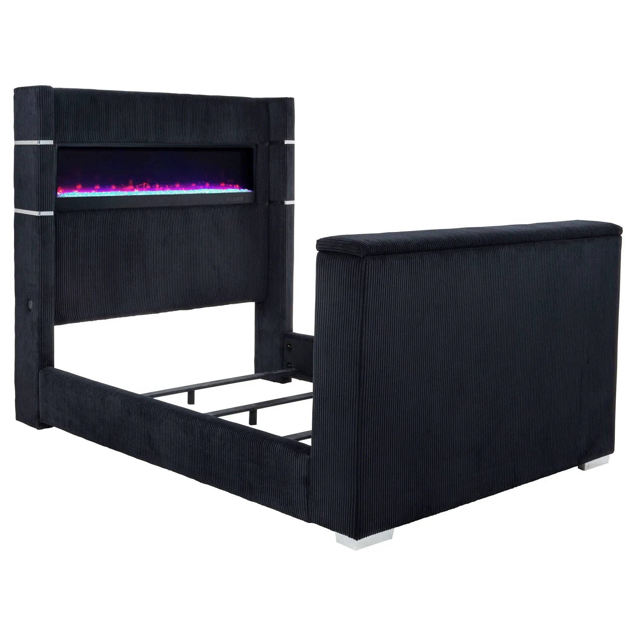 Tisdall Queen Flame Visualizer Wingback TV Bed Black by Unique Piece Furniture