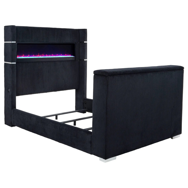 Tisdall Queen Flame Visualizer Wingback TV Bed Black by Unique Piece Furniture