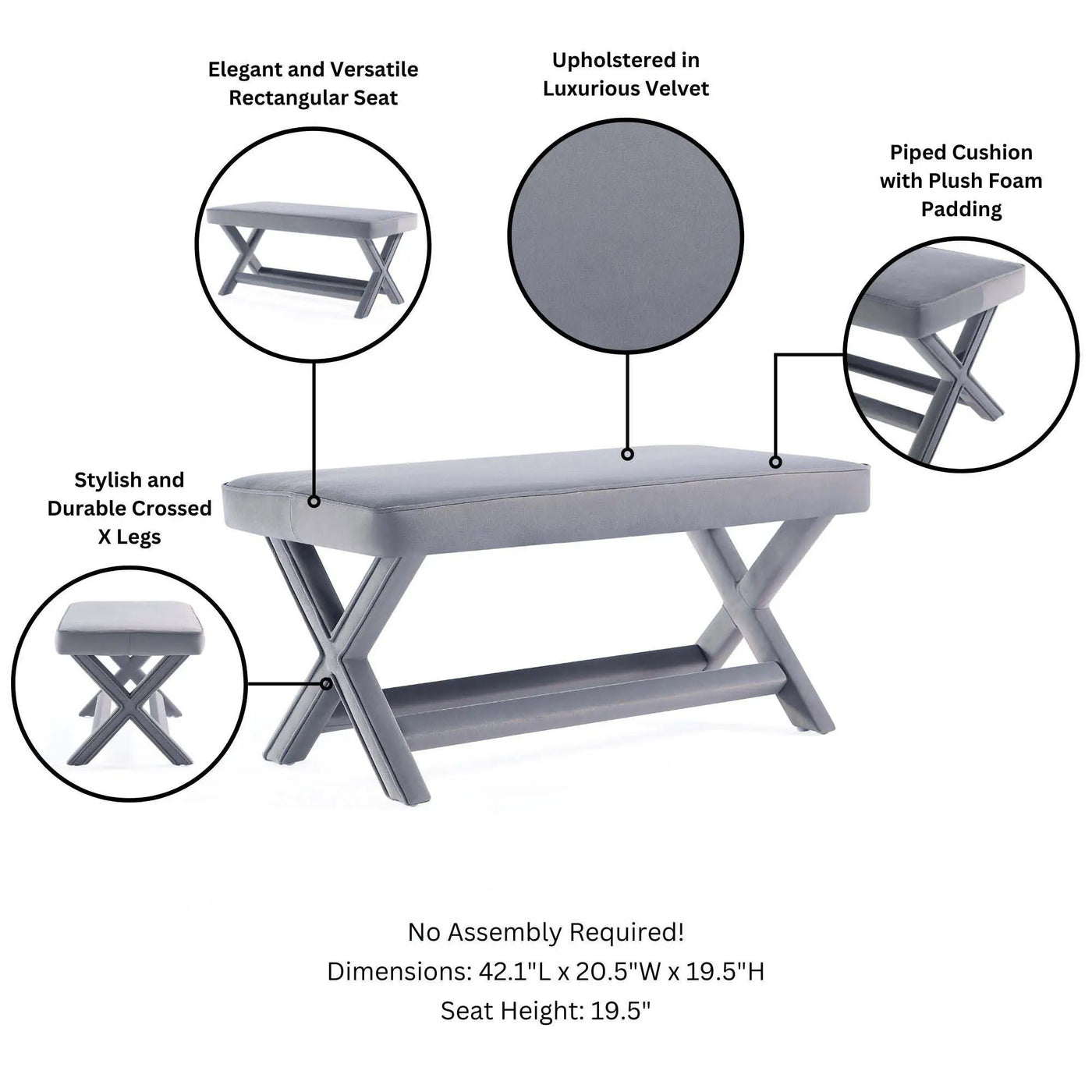 Abigail - Accent Bench With Piped Cushion by HouseOfZazla