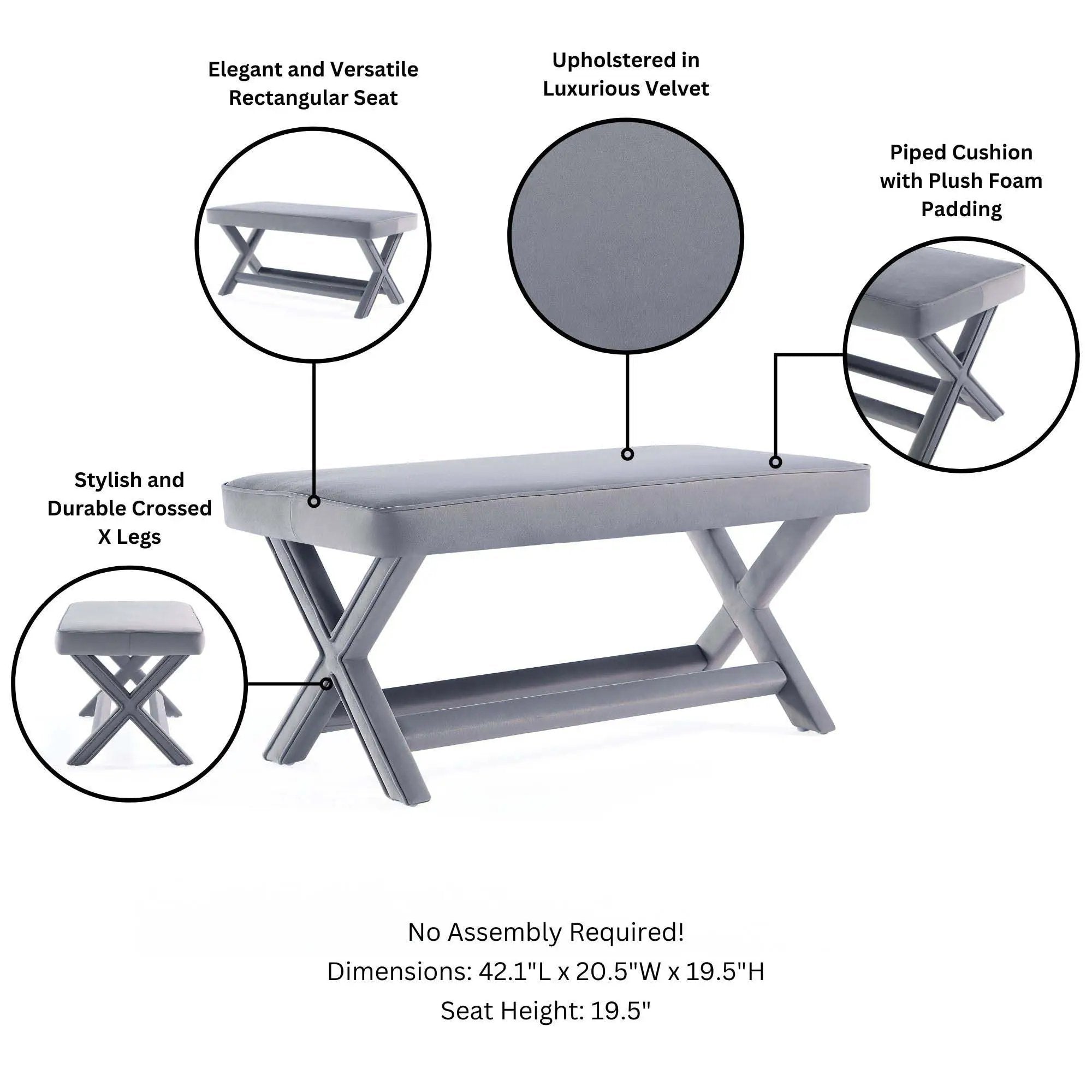 Abigail - Accent Bench With Piped Cushion by HouseOfZazla