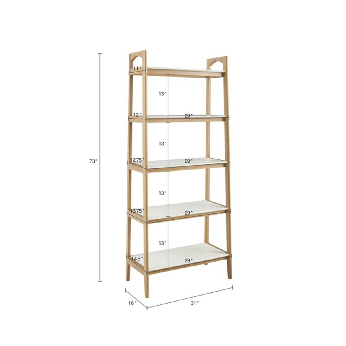 Off White & Natural Ladder Bookcase with 5 Shelves - Solid Wood Frame, photo 2 of 9