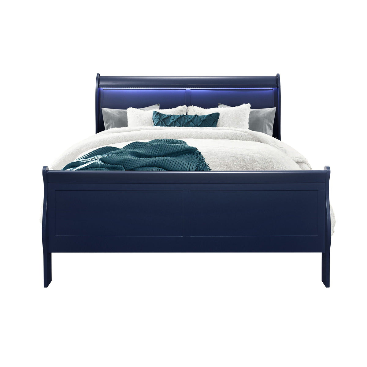 Modern Sleigh Bed with LED Lighting - Blue or White, photo 5 of 24