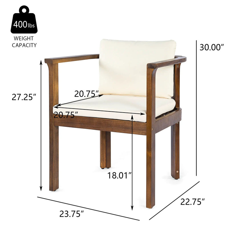 Outdoor Dining Chair Set of 2 with Curved Acacia Wood Arms by HouseOfZazla