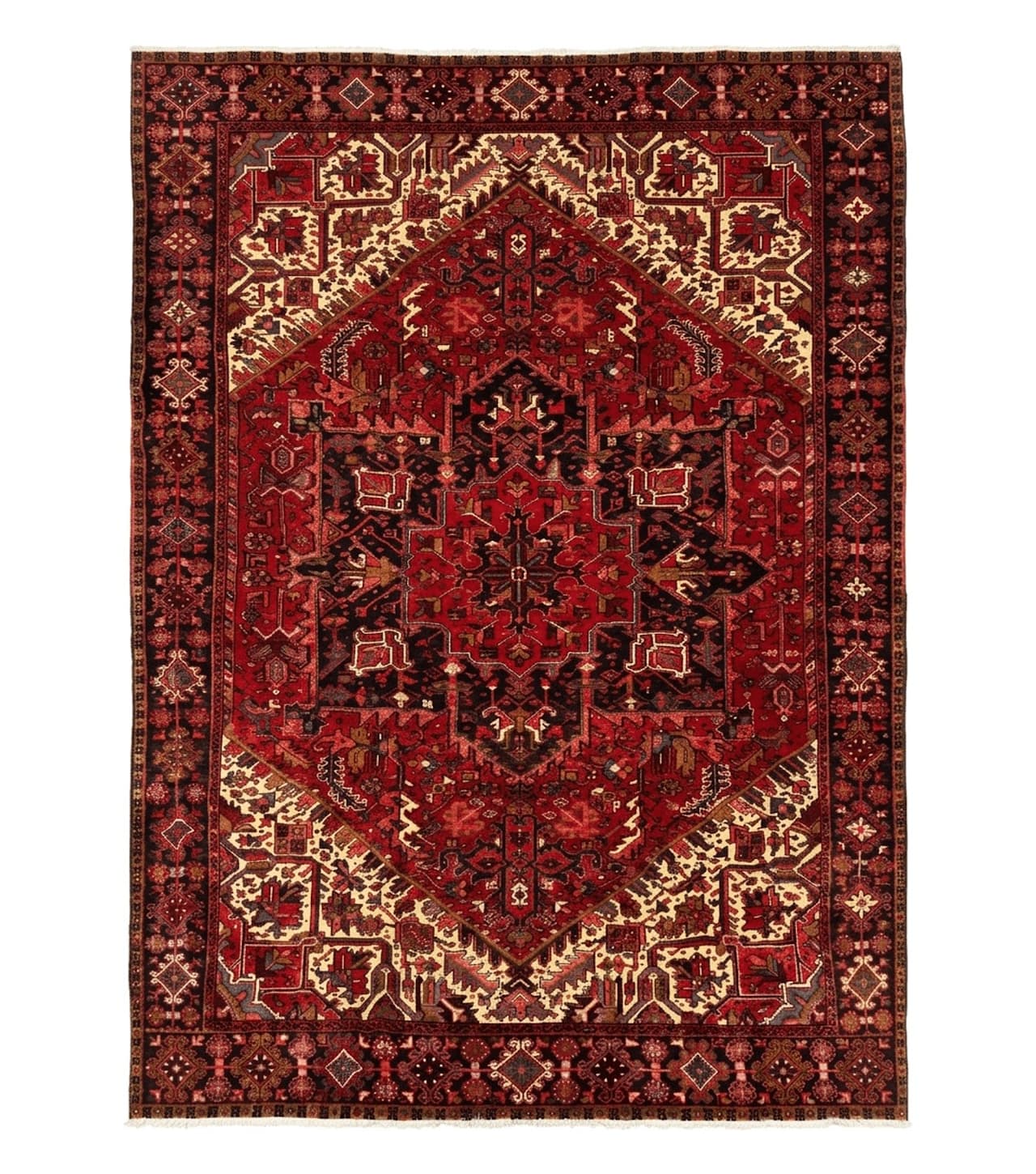 Persian Heriz Rug 8x11, Geometric Design, Red & Cream by Jewel Rugs