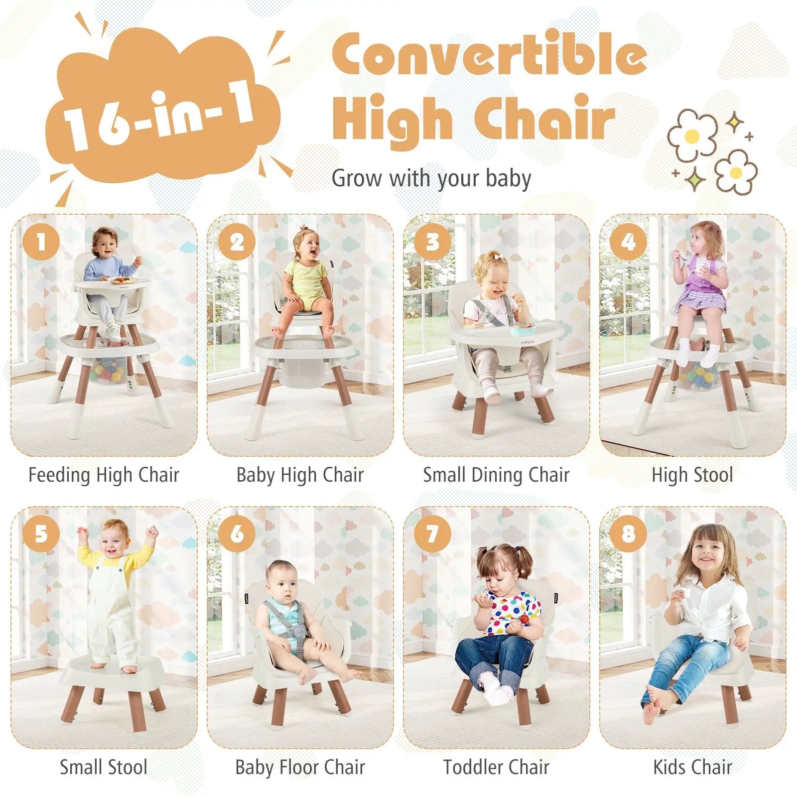16-in-1 Baby High Chair with Activity Center and Booster Seat for Babies and Toddlers by DirectDeals