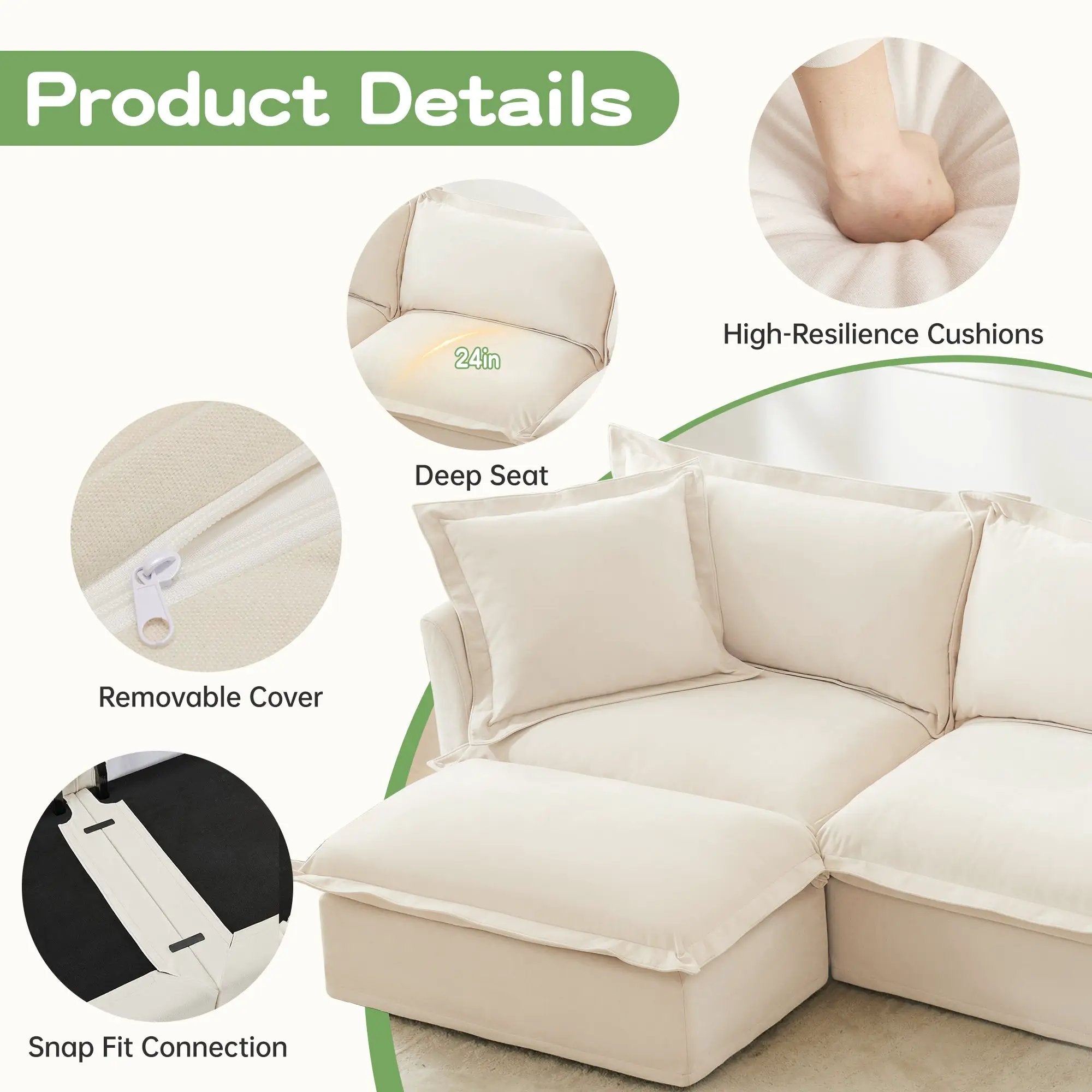 Oversized Chenille Living Room Sofa with 3 Ottomans by HouseOfZazla