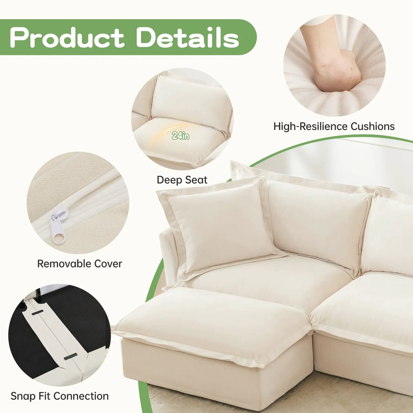 Slipcovered U Shape Sectional Wide and Deep Seat Sofa Couch by HouseOfZazla