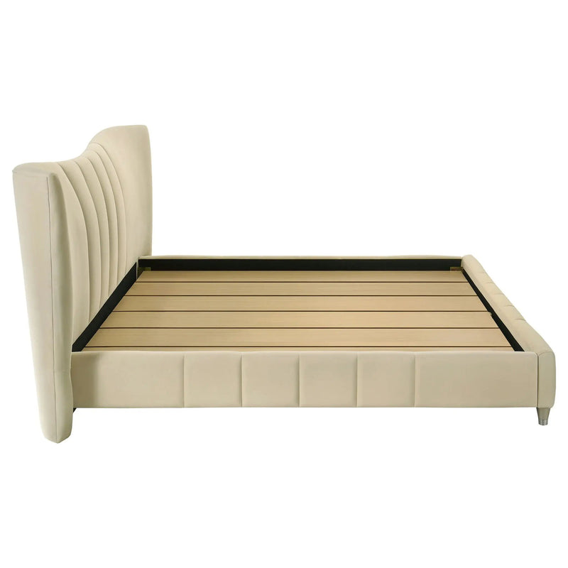 Evelyn Upholstered Eastern King Panel Platform Bed Ivory by Unique Piece Furniture