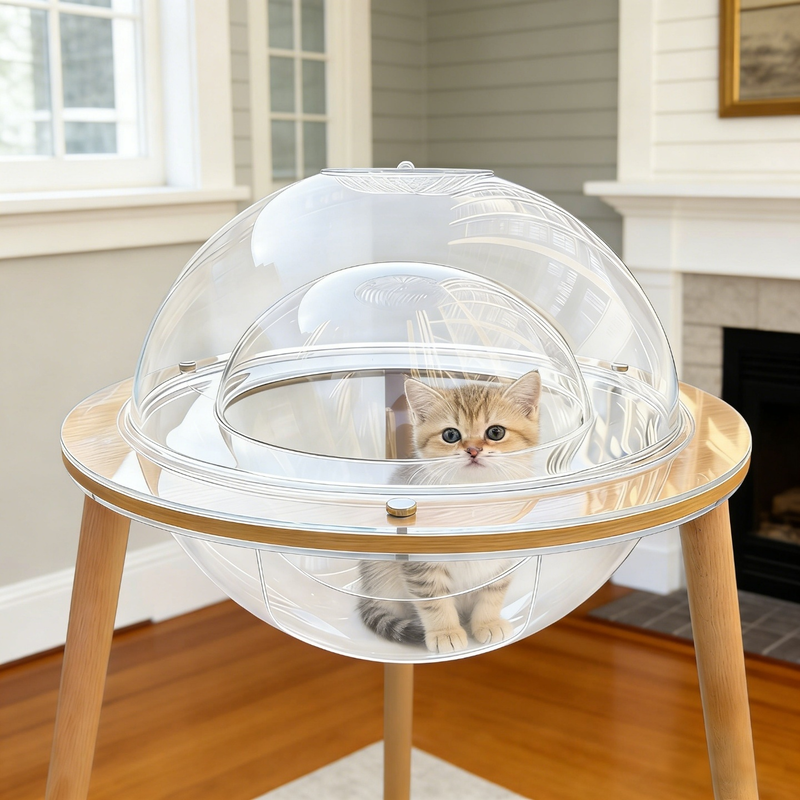 Large Cat Cave with 360° Immersive Cat TV and Wooden Legs by HouseOfZazla