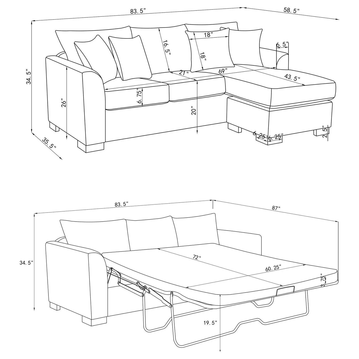 Pacheco - Sleeper Sectional Chaise Sofa by HouseOfZazla