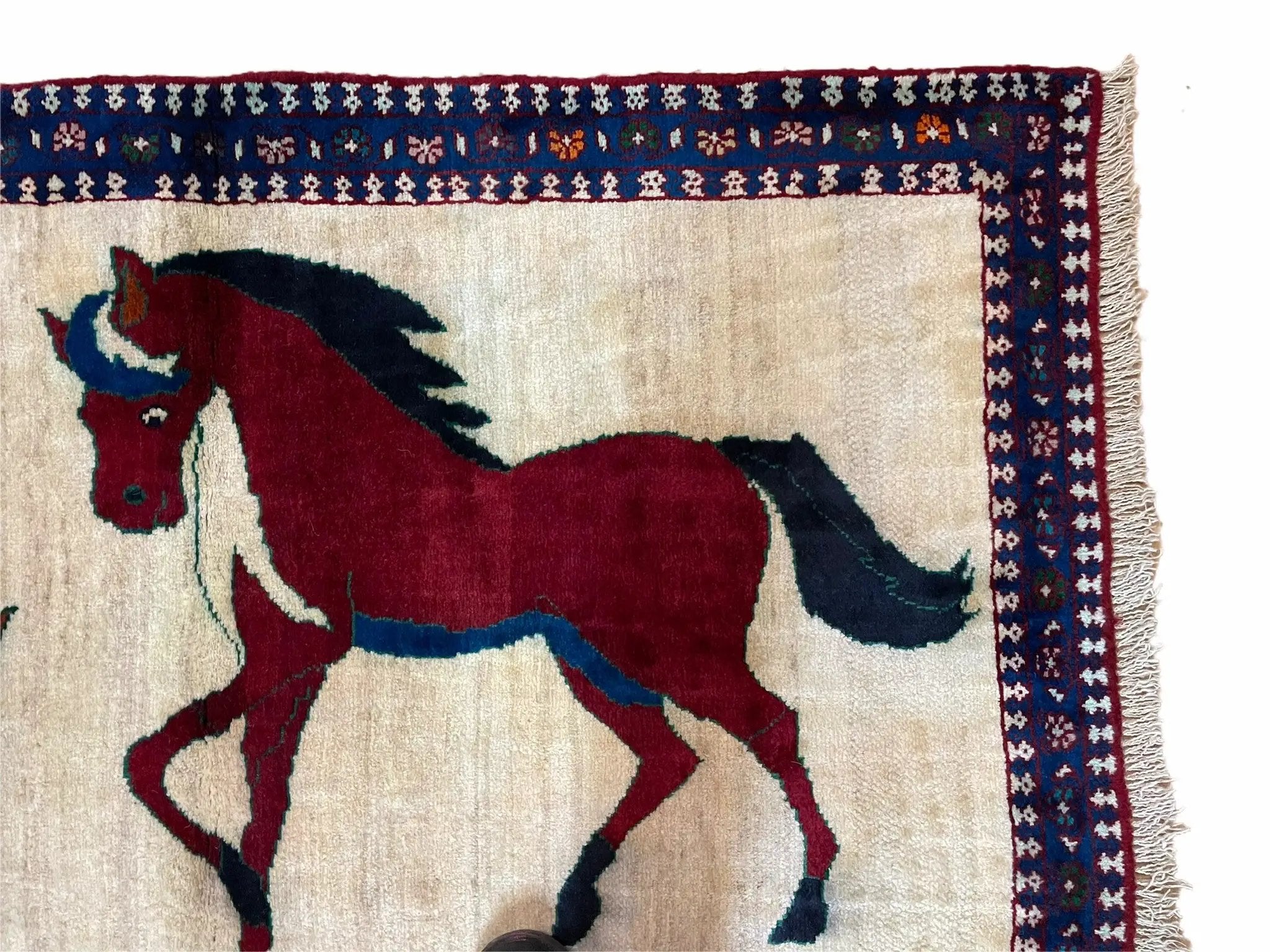 3.5 X 5 Handmade Hand-Knotted Quality Wool Pictorial Brown Horses Animal Rug by Jewel Rugs