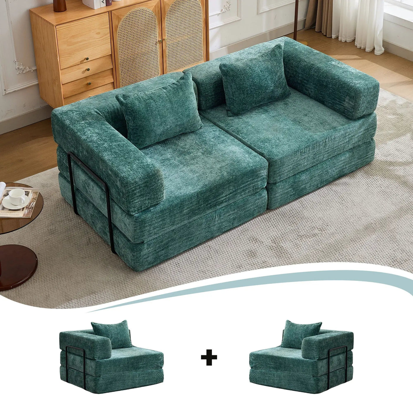 Convertible Floor Sofa Bed With Pillow Back Support Armrest by HouseOfZazla