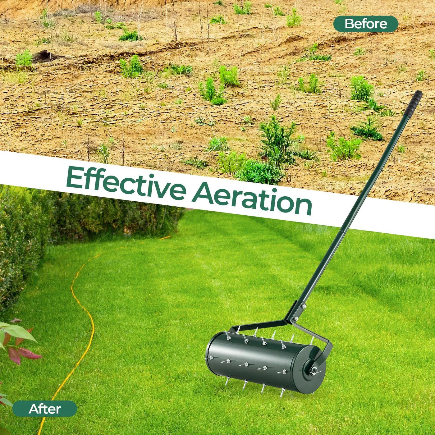 18/21 Inch Manual Lawn Aerator with Detachable Handle Filled with Sand or Stone by DirectDeals