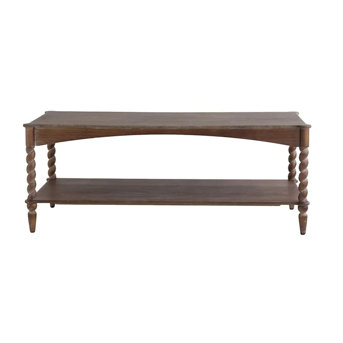 Rustic Brown Wood Coffee Table with Turned Spiral Legs and Lower Shelf by HouseOfZazla