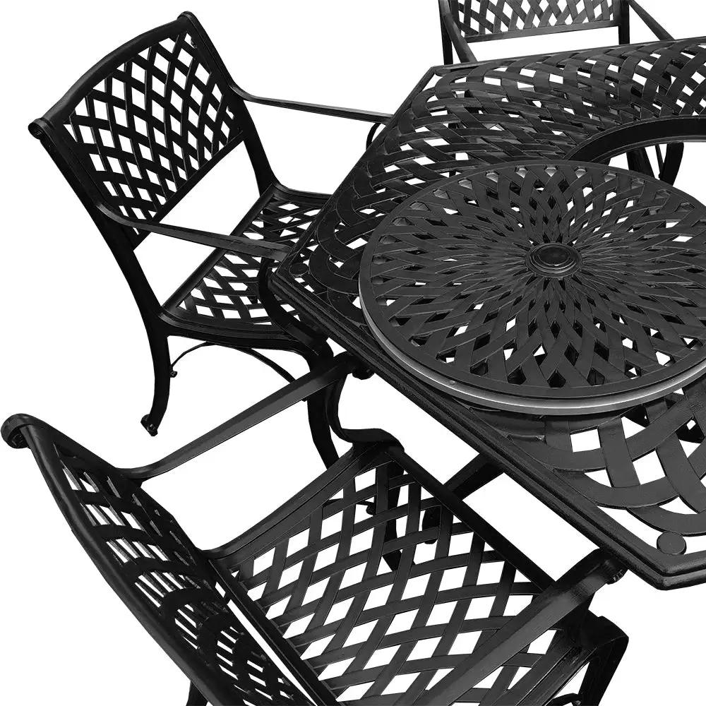 Outdoor Aluminum 7pc Hexagon Patio Dining Set, Lazy Susan, Six Chairs by Sharicks
