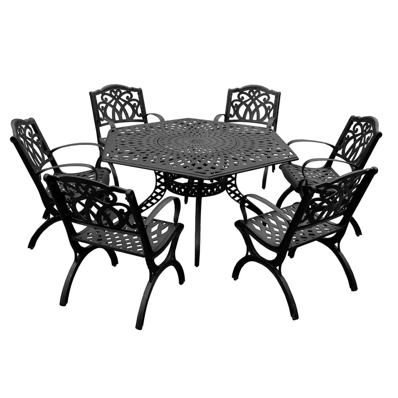Outdoor Aluminum 7pc Hexagon Patio Dining Set, Lazy Susan, Six Chairs by Sharicks