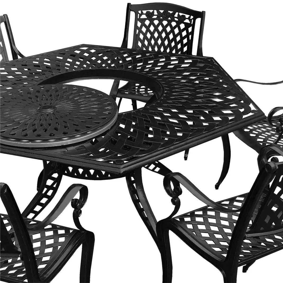 Aluminum 7pc Hexagon Rose Patio Dining Set, Lazy Susan, Six Chairs by Sharicks