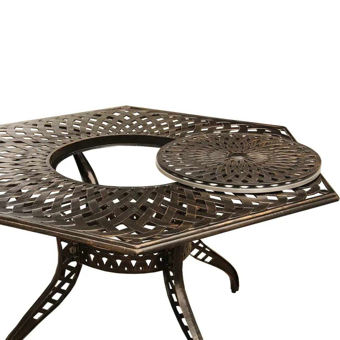 Outdoor Modern Aluminum 63-in Hexagon Patio Dining Table, Lazy Susan by Sharicks