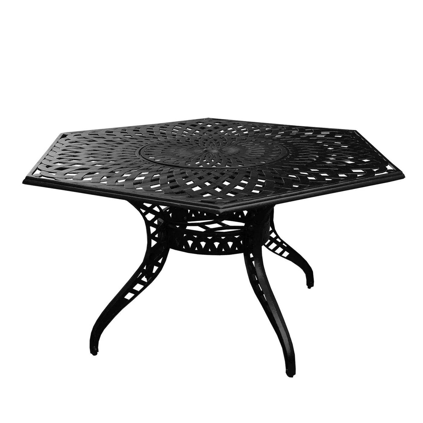 Aluminum 7pc Hexagon Rose Patio Dining Set, Lazy Susan, Six Chairs by Sharicks