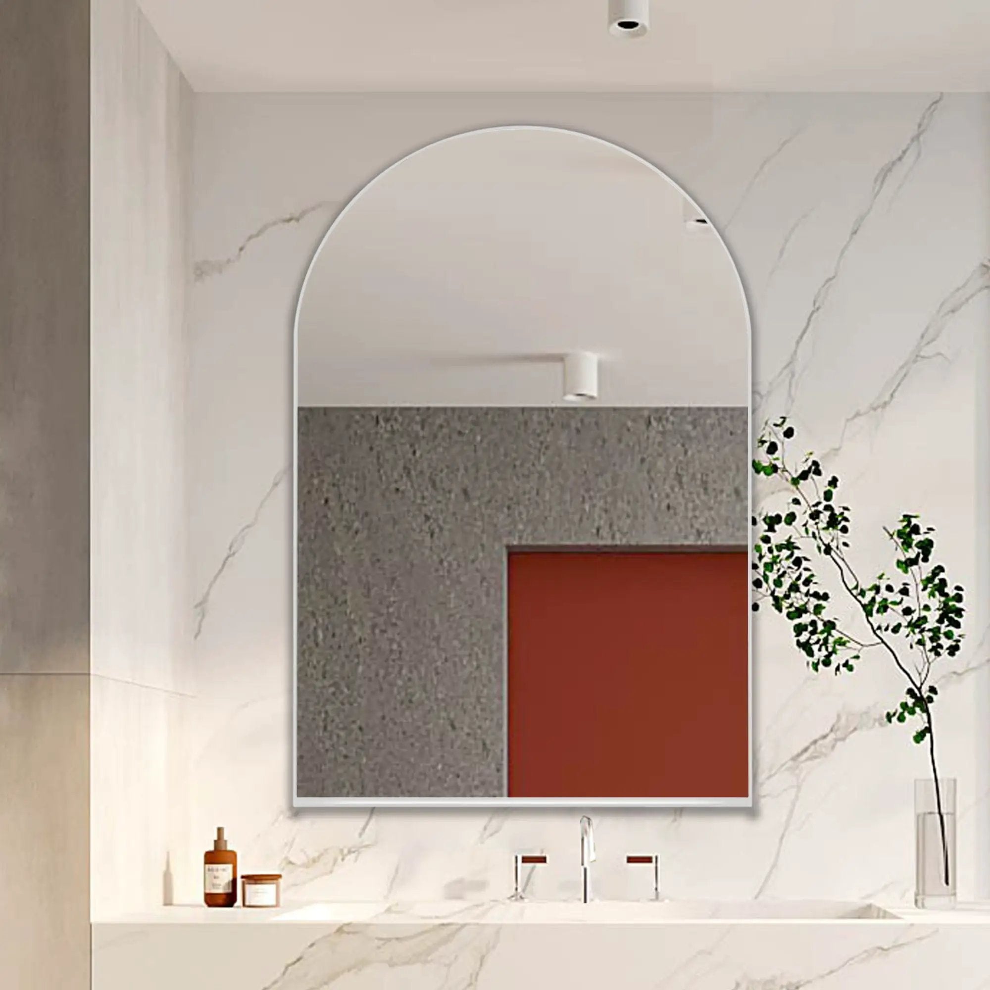 Arched Recessed Medicine Cabinet, Metal Framed Bathroom Wall Cabinet With Mirror And Adjustable Shelves, Wall Mirror With Storage For Bathroom by Unique Piece Furniture