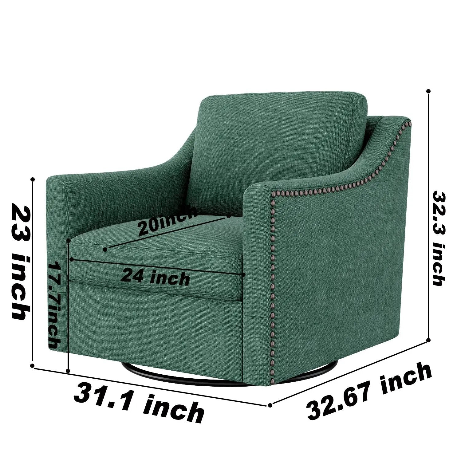 360 Degree Swivel Armchair Cotton Linen Fabric with Brass Nail Detailing by HouseOfZazla