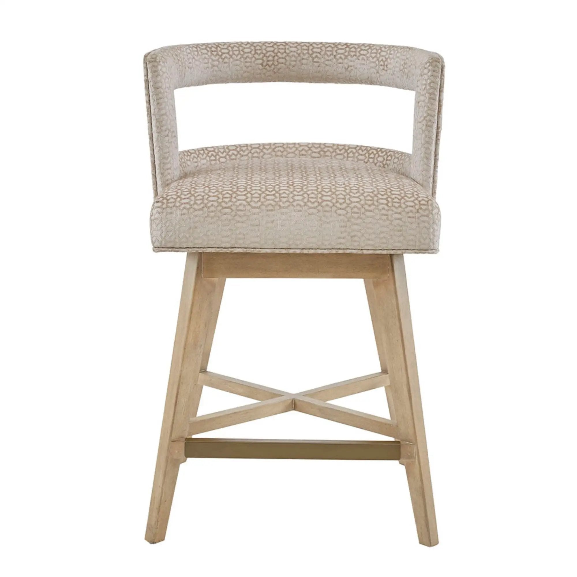 Design Swivel Counter Stool With Low Back Support Polyester And Solid Wood - Cream by HouseOfZazla