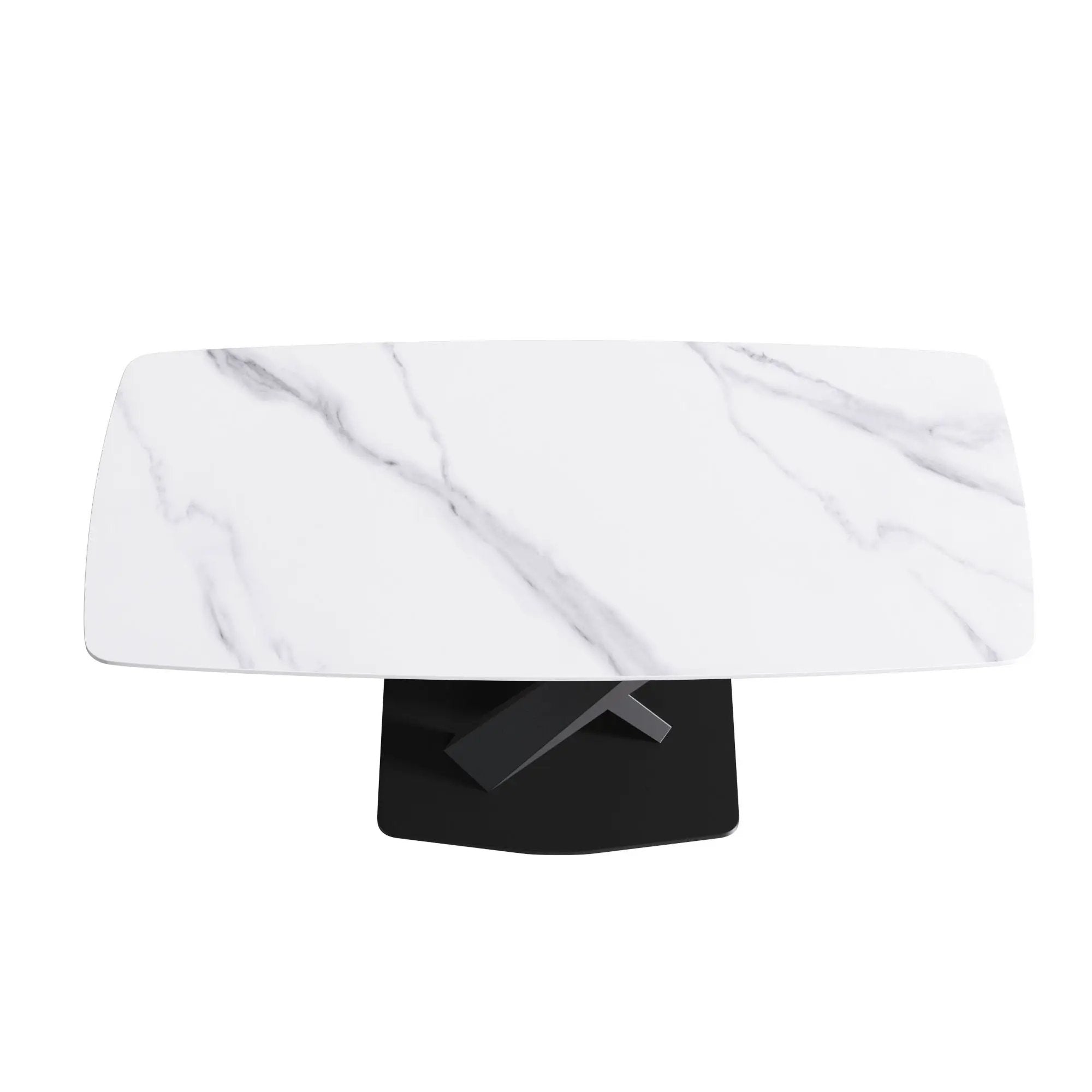 70.87" Modern Artificial Stone White Curved Black Metal Leg Dining Table, Can Accommodate 6-8 People - White / Black by HouseOfZazla