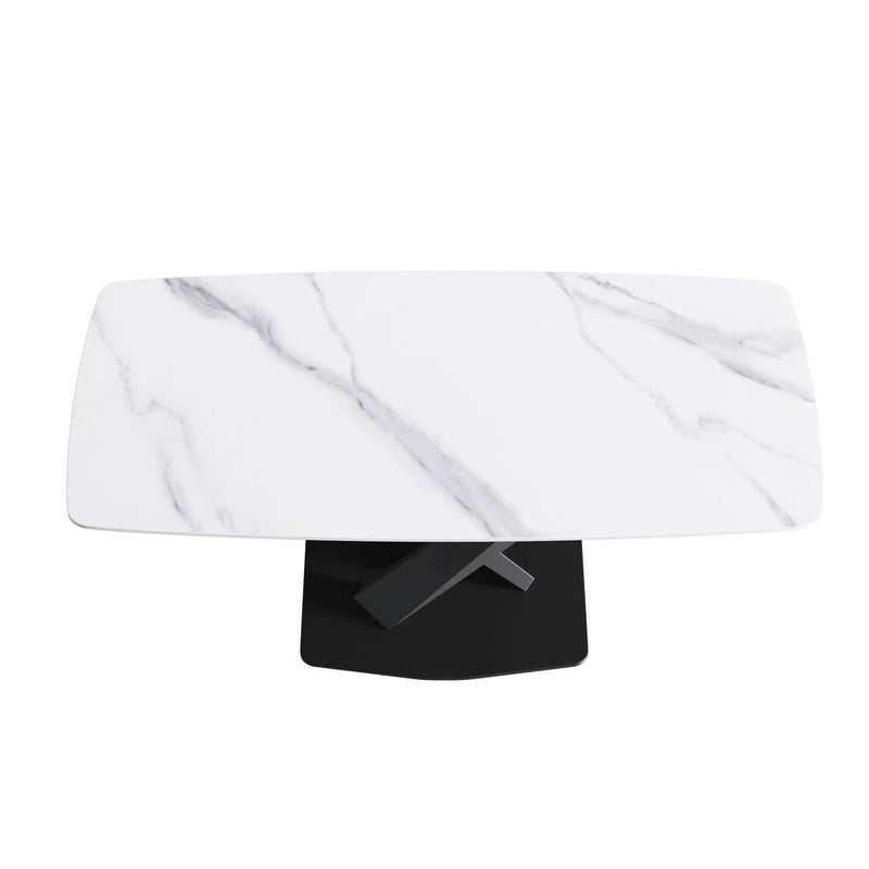 70.87" Modern Artificial Stone White Curved Black Metal Leg Dining Table, Can Accommodate 6-8 People - White / Black by HouseOfZazla