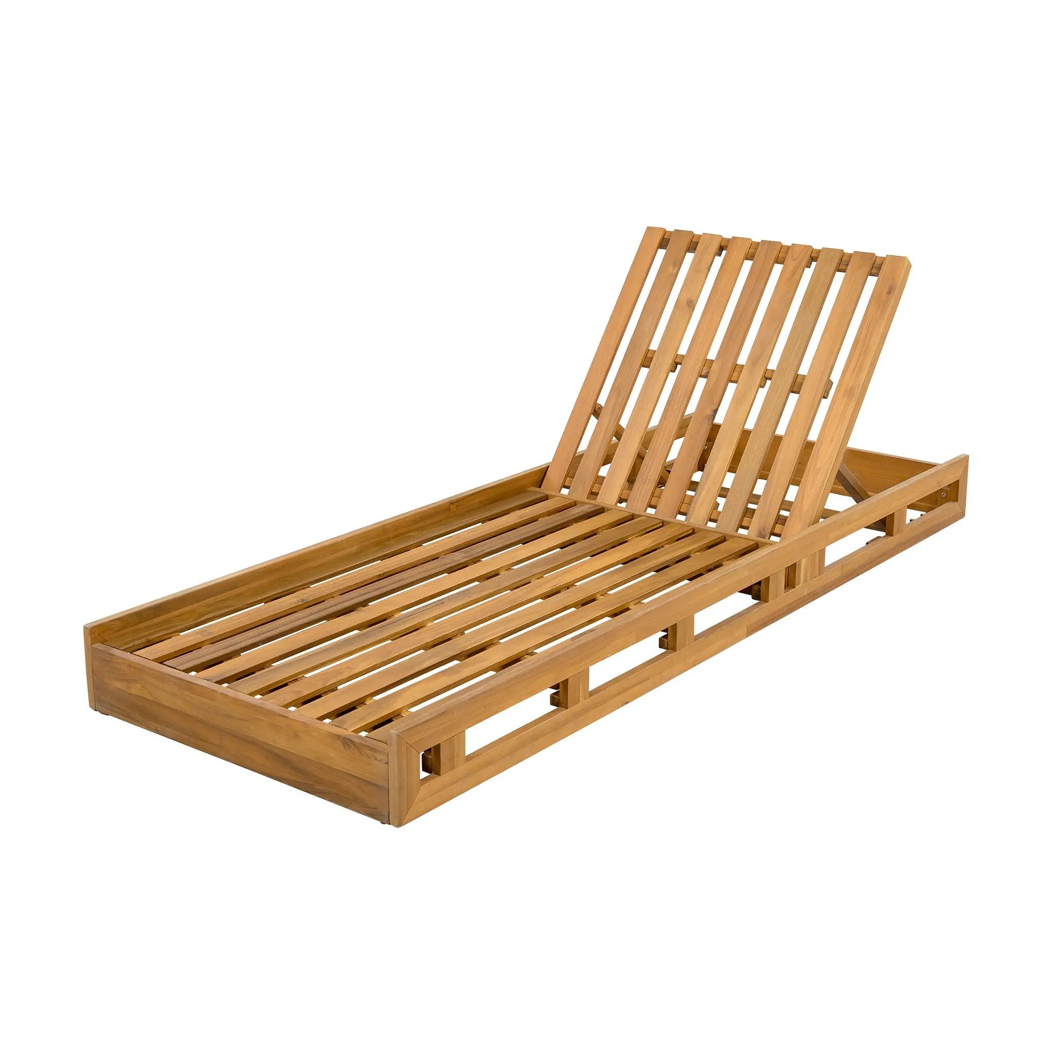 Acacia Wood Adjustable Lounge Chair, Teak Finish by HouseOfZazla
