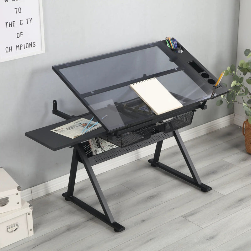 Adjustable Tempered Glass Drafting Printing Table With Chair by HouseOfZazla