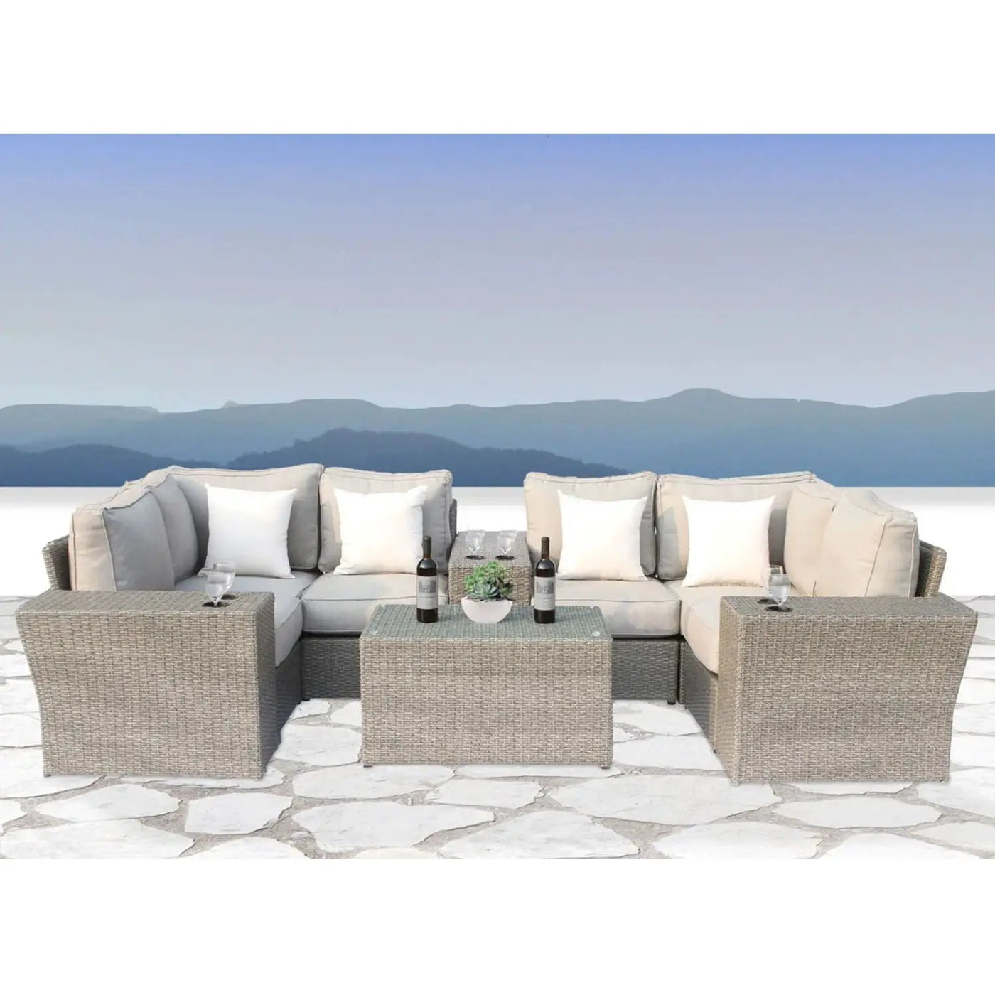 Outdoor Wicker Sectional With Weather Resistant Cushions And Table by Unique Piece Furniture