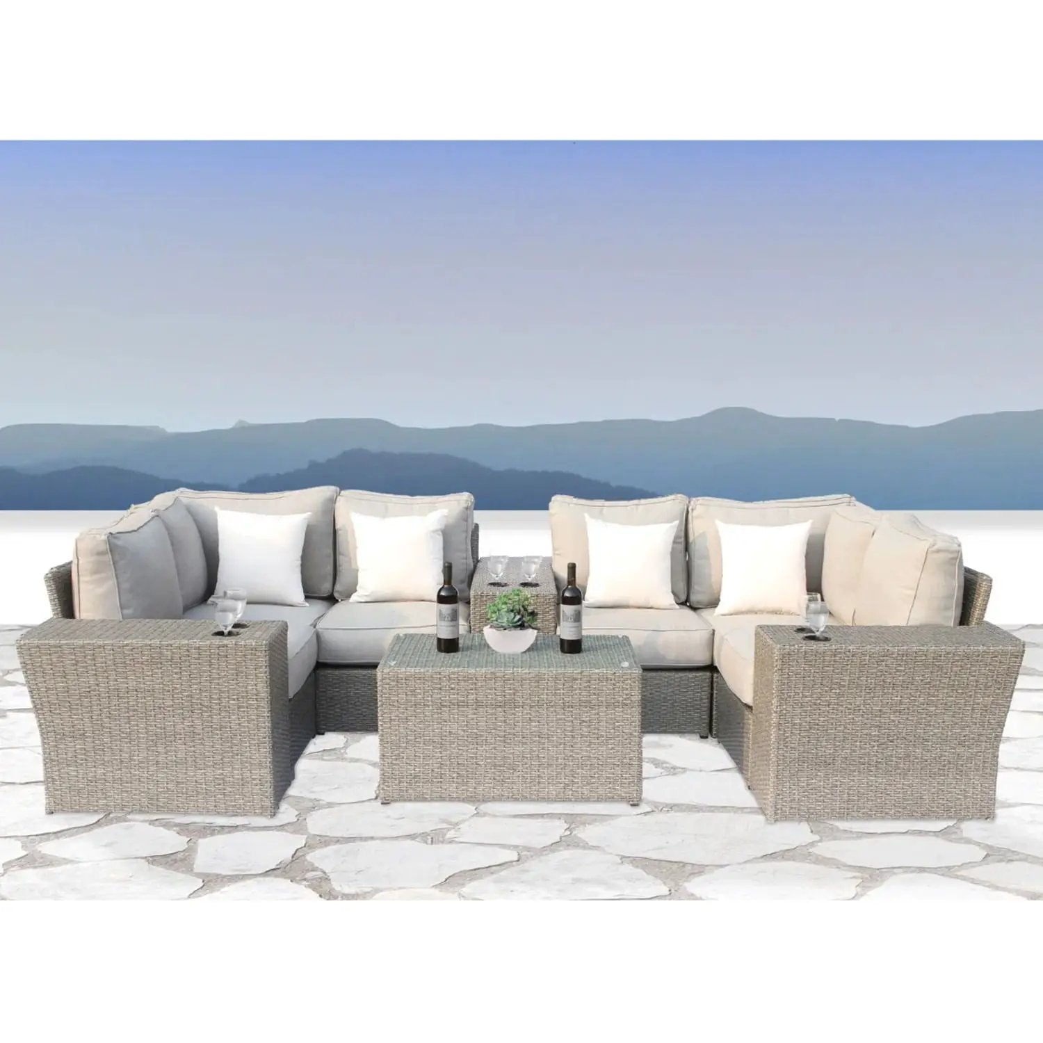 Outdoor Wicker Sectional With Weather Resistant Cushions And Table by HouseOfZazla