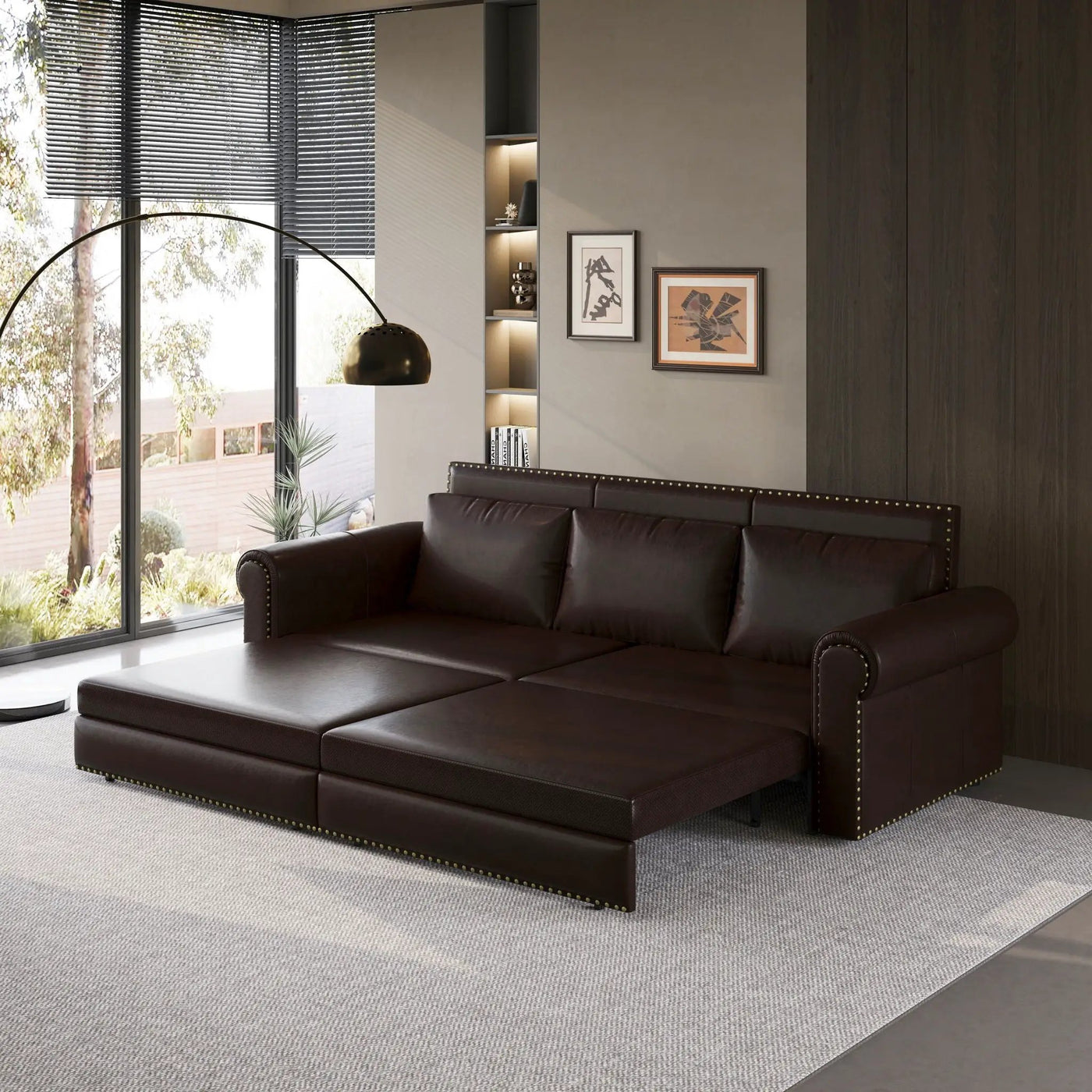 3 In 1 Convertible Sleeper Sofa With Nailhead Trim & Rolled Arm by HouseOfZazla