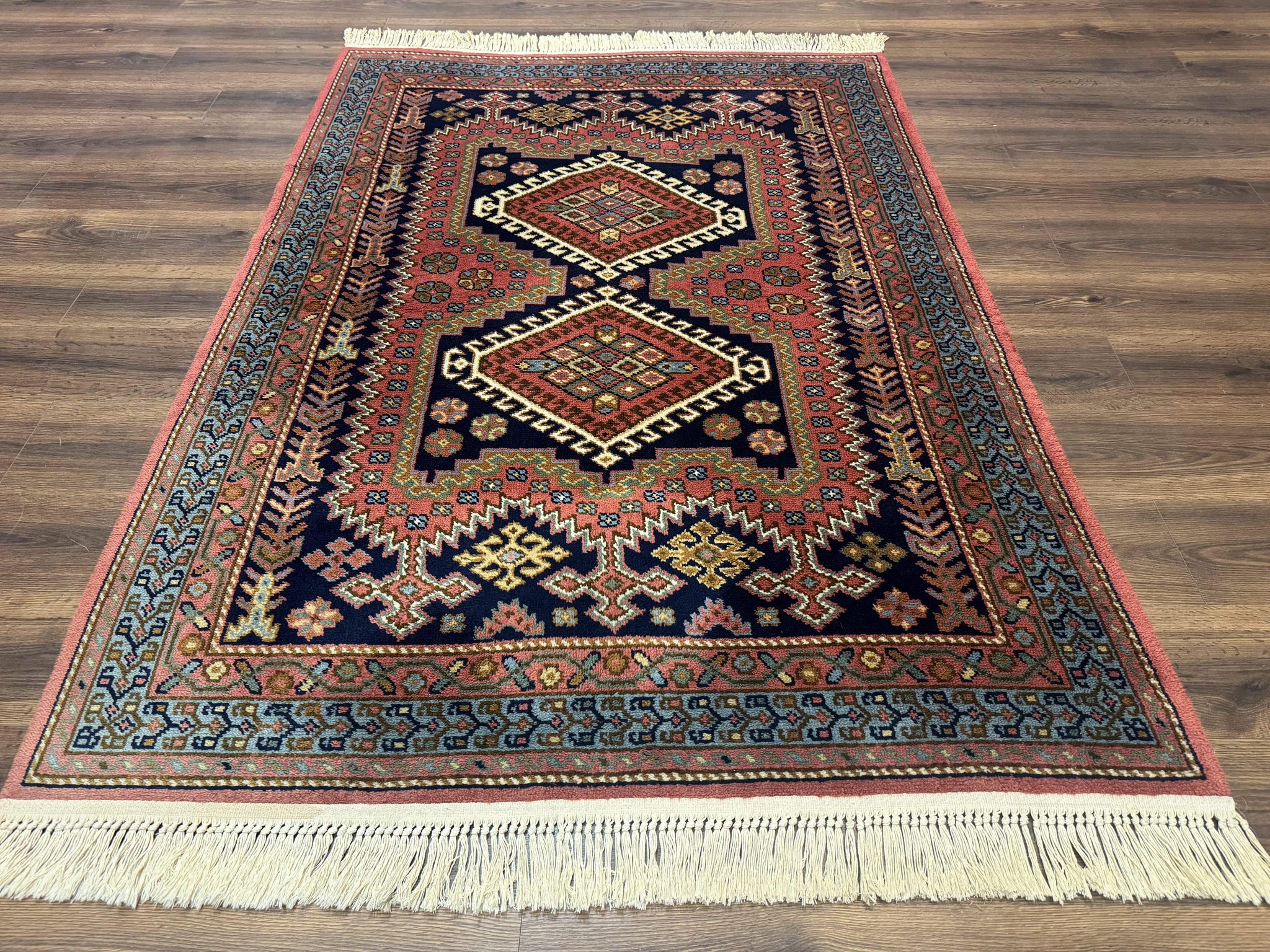 5x7 Persian Tribal Design Rug, Wool, Geometric Medallions, Vintage, Power Loomed by Jewel Rugs
