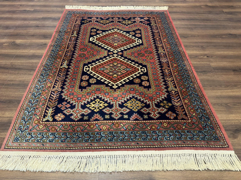 5x7 Persian Tribal Design Rug, Wool, Geometric Medallions, Vintage, Power Loomed by Jewel Rugs