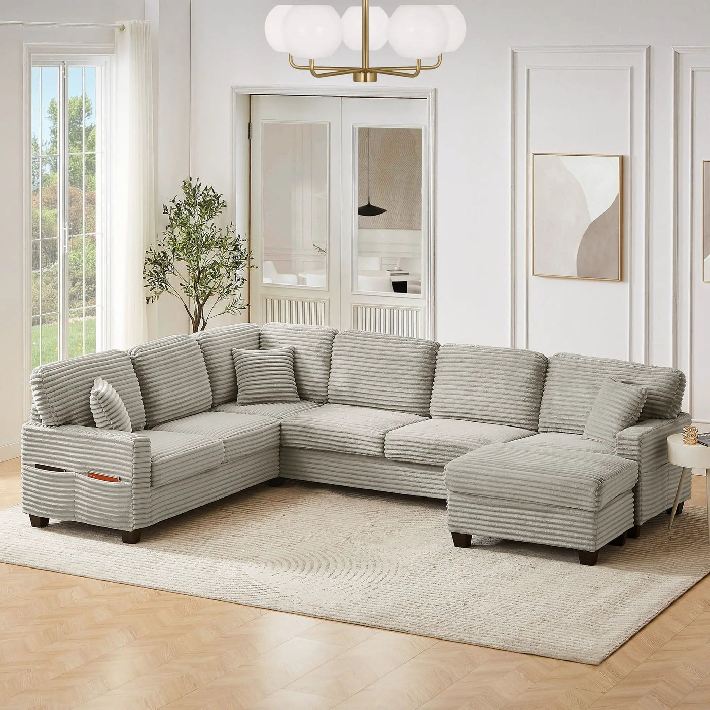 Upholstered U-Shaped Sectional Sofa With Movable Ottoman And Side Storage Pockets by HouseOfZazla