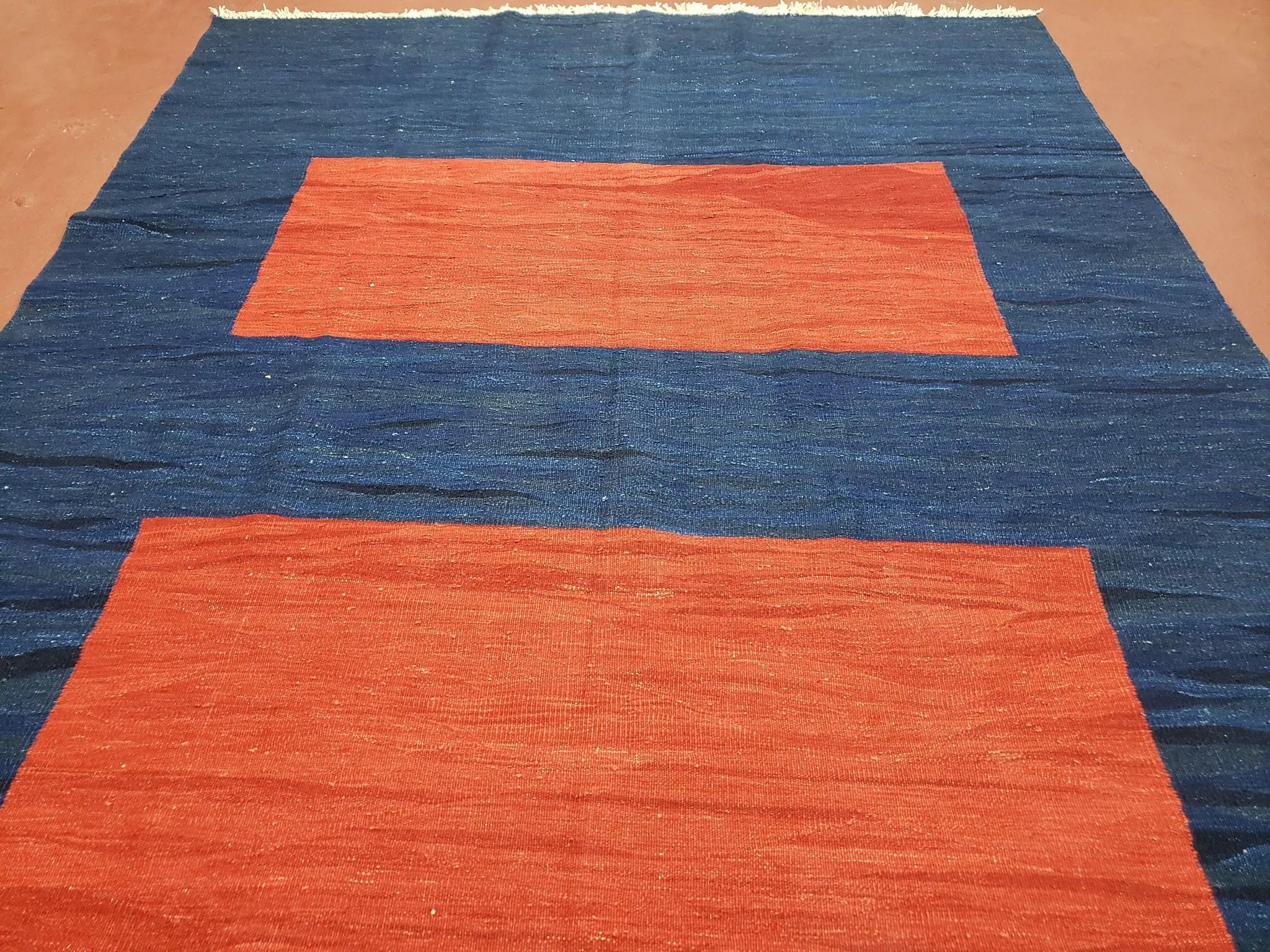 Blue and Red Turkish Kilim Rug, New 6x9 - 7x10 Flatweave Area Rugs, Hand Woven, Wool Handmade Oriental Kilim Abstract Modern Boho, Minimal by Jewel Rugs