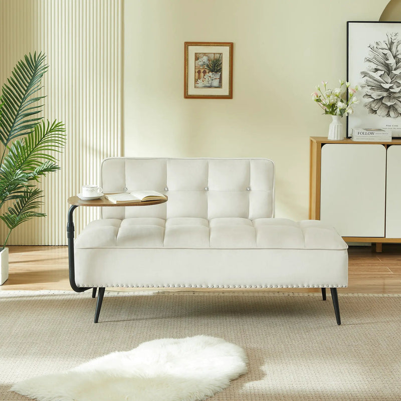 54-Inch Modern Two-Seater Velvet Sofa with Rotating Side Table by HouseOfZazla