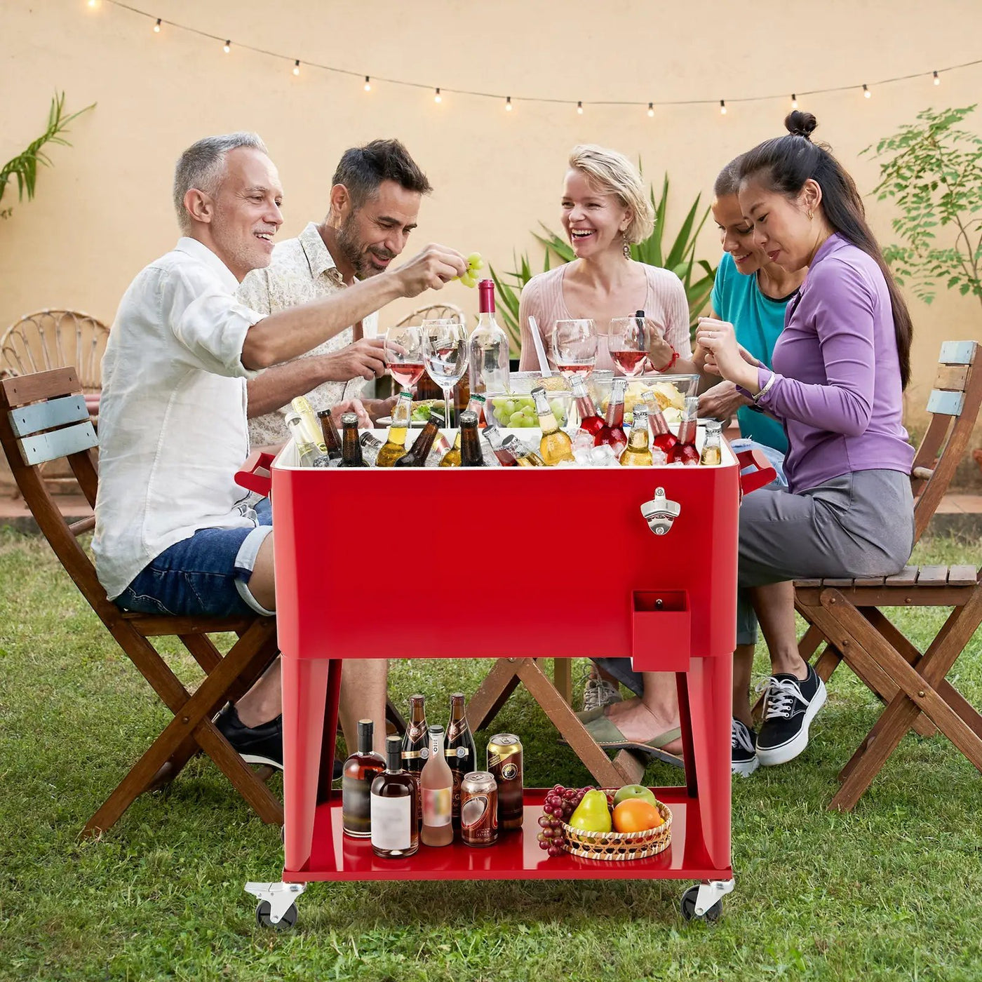 Portable Patio Cooler with Bottom Storage Shelf and Bottle Opener by DirectDeals