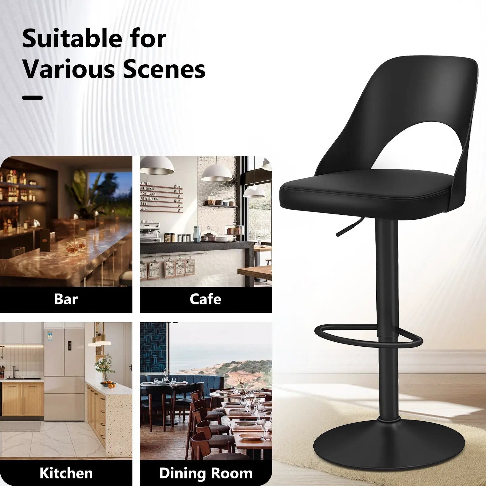 Bar Stools Set of 2 with Enlarged PU Leather Seat and Footrest by DirectDeals