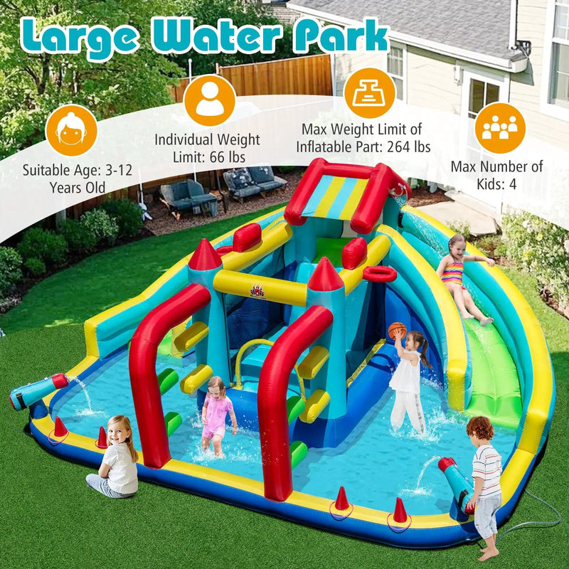 Inflatable Double Water Slide Park with Obstacle Course and Basketball Hoops by DirectDeals