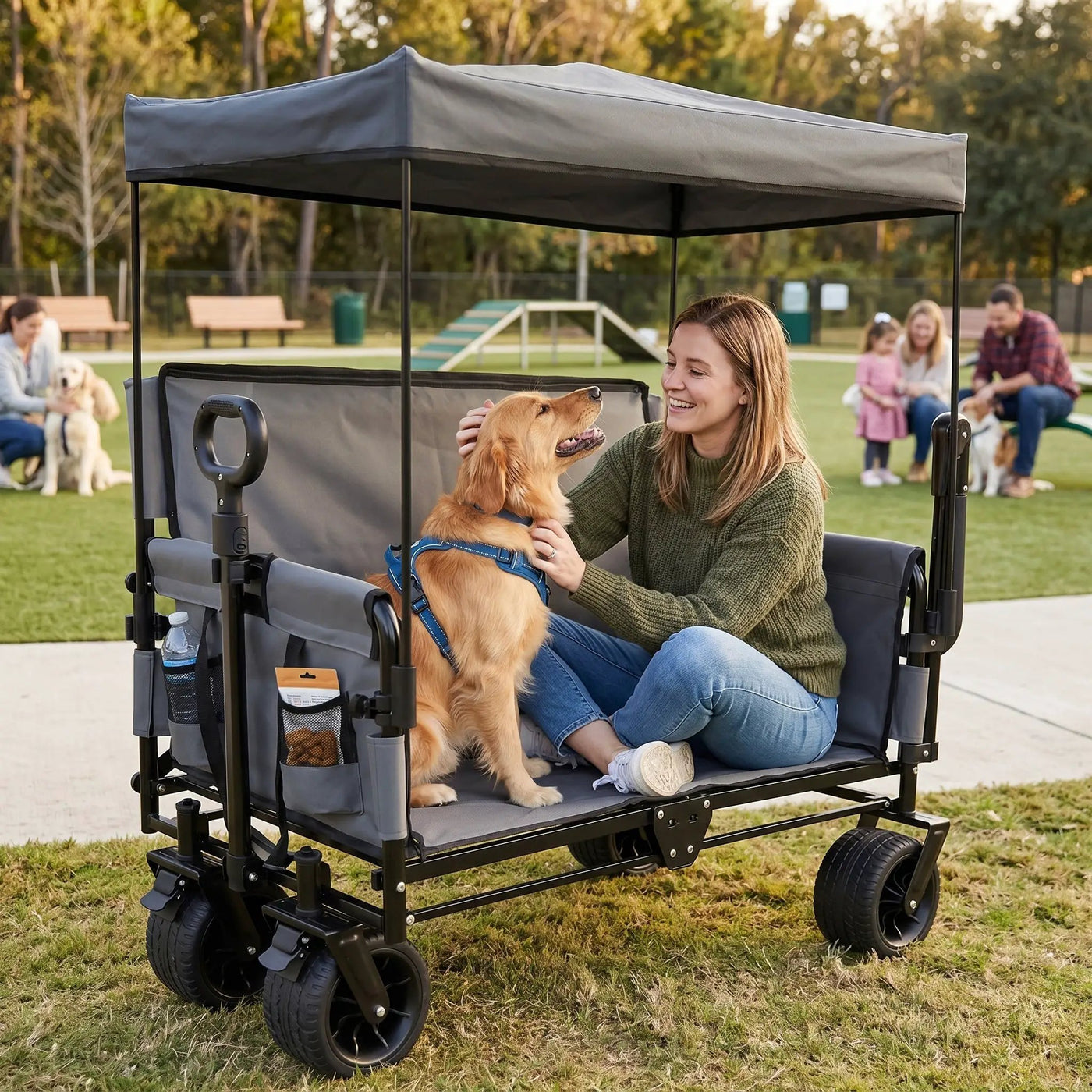 3-in-1 Folding Wagon Cart with Bench Seat, Canopy & Storage by HouseOfZazla