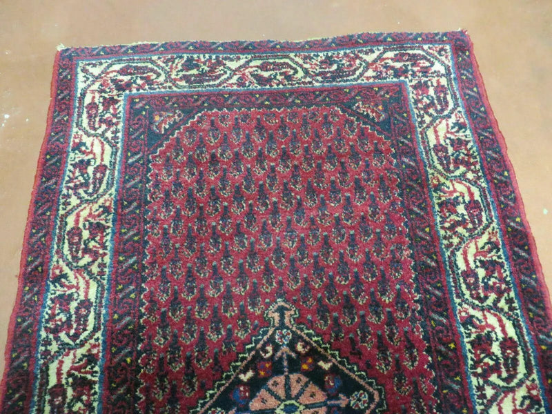 2.5' X 4' Vintage Handmade Indian Amritsar Wool Rug Paisley Design Red by Jewel Rugs