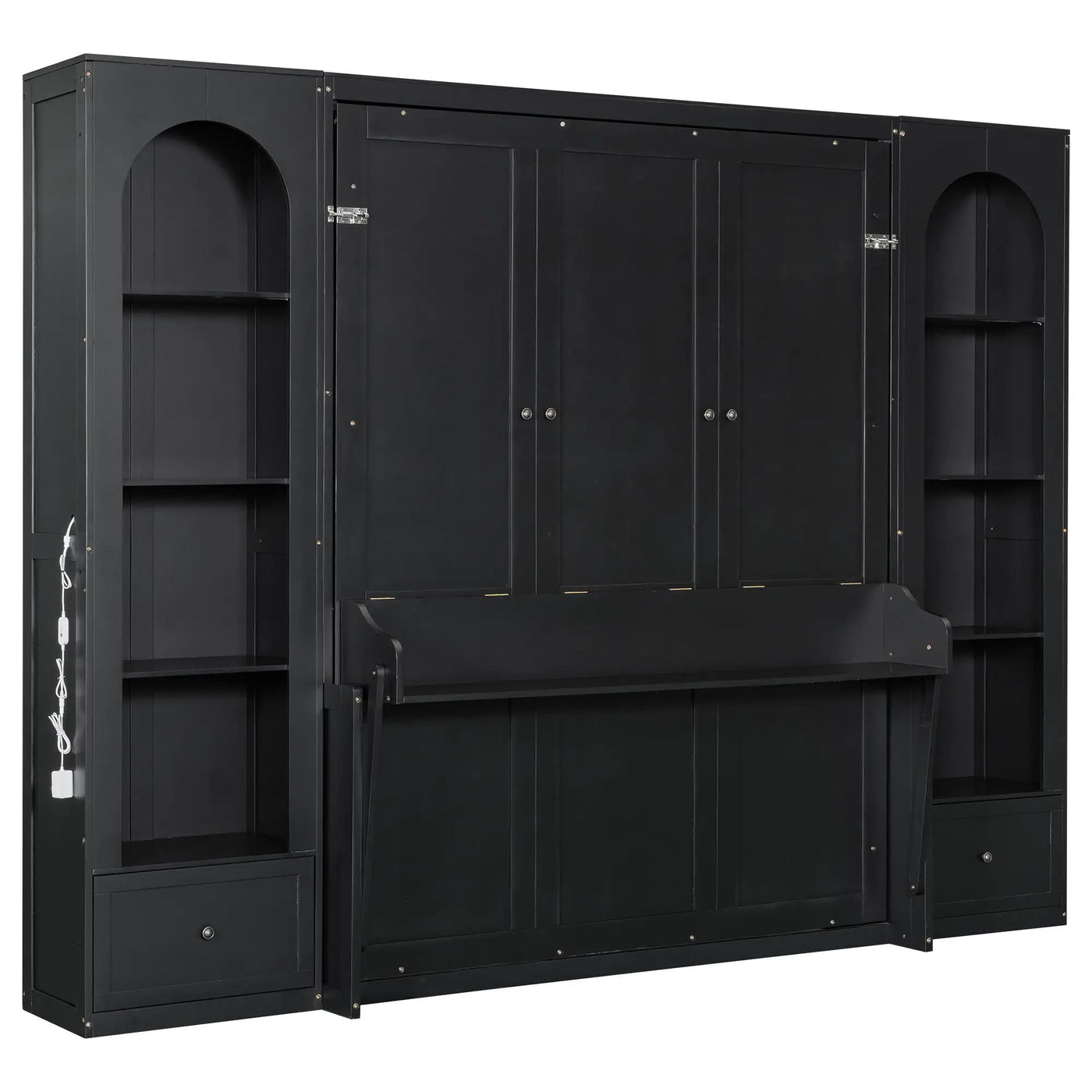 French Style Murphy Platform Bed With Shelf, Side Cabinets, Drawers And LED by HouseOfZazla