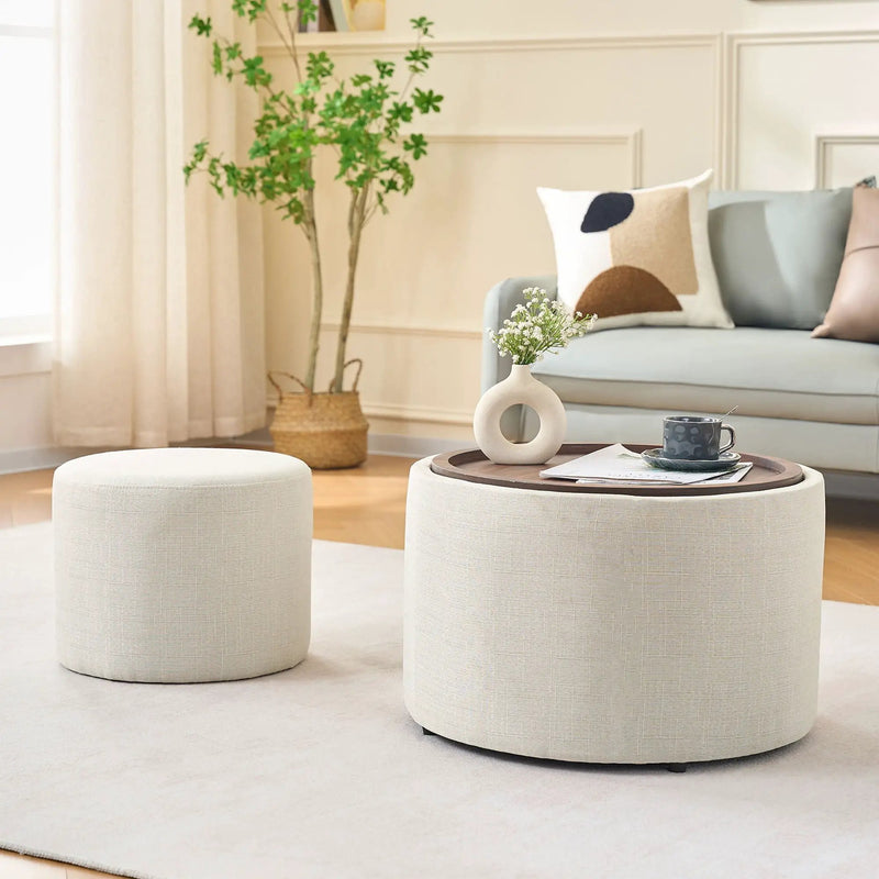 Nesting Ottomans, Round Coffee Table & Bench With Tray (Set of 2) by Unique Piece Furniture