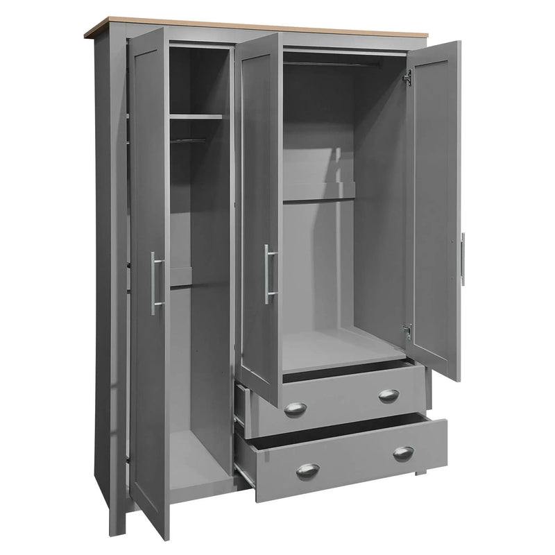 3 Door Storage Wardrobe With Cabinets And 2 Hanging Rods - Gray by Unique Piece Furniture